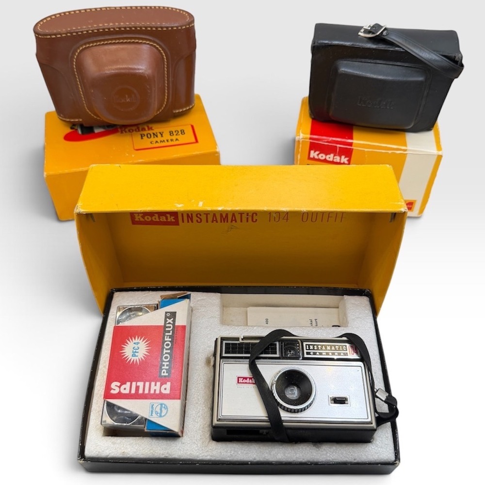 Vintage Kodak Camera Lot Pony 828 Instamatic 104 Outfit 76X with Cases Boxes